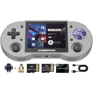 RG353P Console de jogo portátil com Linux Android 11, tela IPS de 3,5 polegadas, cartão TF de 64g, pré -carregado com 445 jogos clássicos, bateria de 3500mAh, azul