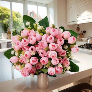 Decorative Flowers Artificial Rose Bouquet Vintage Silk Roses Flower For Home Wedding Party Garden Decor 1 Bunch Fake