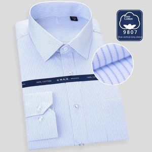 Camisas de vestido masculinas de alta qualidade de piloteira de pérola grátis camisa de manga comprida algodão puro macho sólido machado normal negócio branco azul