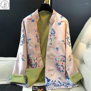 Kvinnors jackor kvinnor 2024 våren koreansk utgåva rosa kinesiska broderade topp kvinnliga casual förbättrad stil retro knapp mode kappa