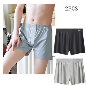 Underpants 2Pcs Mens Boxers Buttoned Slpwear Summer Cool Ultra-thin Breathable Shorts Mens Casual Y240507