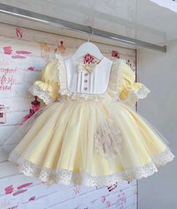 Abiti da ragazza bambina Summer orsacchiotto Trkiye Retro Princess Yellow Dress Birthday Birthday Pasqua Photography Eid Al Fitrl2405