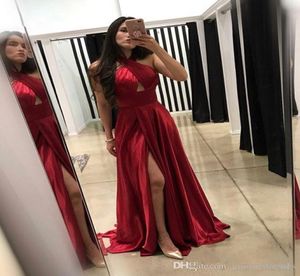 Halter Dark Red ALine Prom Dresses Evening Gowns Slit Party Dress formal Simple bridesmaid Dress5691132