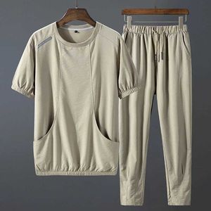 Tracce maschili da uomo sport da uomo e set di tempo libero set di ghiaccio 2021 estate nuova tendenza sudcoreana a maniche corta marca di moda da uomo wearl2405