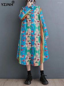 Vestidos casuais yzjnh 2024 Spring e Autumn Dress Edição coreana da feminina Flip Flip Soltle Basted Print Long Long Long