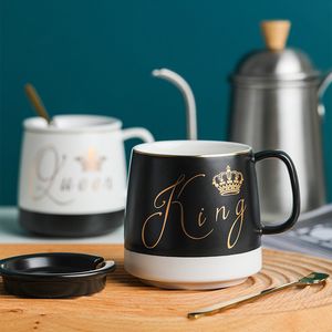 Kontur i guld keramisk mugg med locksked, kopp kattunge kaffekeramiska muggar kontor kopp kontor drinkware par kopp gåva