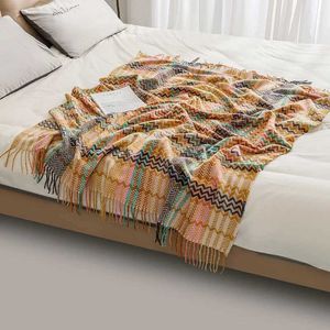 Blankets Textile City Ins Ethnic Style Woven Sofa Blanket Wavy Tassel Casual Shawl Throw Blanket Room Decor Acrylic Shawl 127x172cm