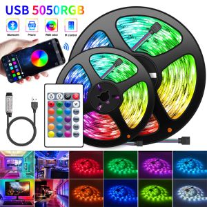 USB LED Strip Light 16led/Meter Bluetooth RGB Lights مرنة المصباح الخلفي المصباح 5050 5V LED Diode Phone App 1-30M للغرفة