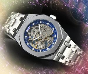 Berühmte hohle Skelett Uhren Stoppuhr für Männer Automatische mechanische Chronograph -Uhr Feststofffein Edelstahl -Scan Ticking Armbanduhr Geschenke