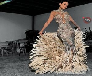 Vestido de noite Yousef Aljasmi Kim Kardashian Sereia Alta pescoço Pesca de prata Cristais de vestido longo zuhair Murad Ziadnakad 00115350178