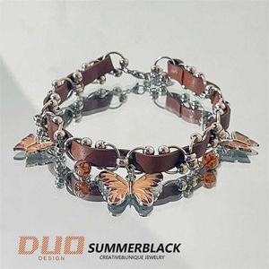 Privat designer Maillard Luxury Choker Nisch Everything American Spice Girls Brown Farterfly Ring Leather Necklace For Women