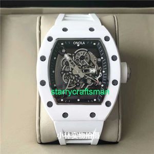RM Luxury Watches Mechanical Watch Mills Wine Barrel Carbon Fiber Mens Automatic Mechanical Miller Watch Personlig stor Dial White Ceramic Mens och STHA