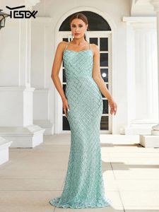 Abiti casual Yesexy 2024 Halter Lightgreen alla moda elegante paillettes aperta sirena da sera, lunghezza del matrimonio abito da festa di compleanno