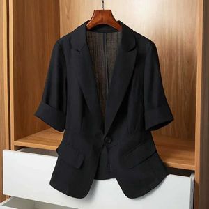 Women's Suits Blazers Womens thin suit jacket spring/summer top Korean fashion slim fit casual short sleeved jacket office womens Plus size designerL2405