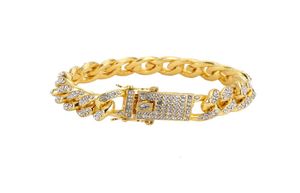 Mens Stainless Steel Link Chain Bracelet Gold Silver Color Double Safety Magnet Clasp Full Rhinestone Fashion Hip Hop Jewelry Men 7822886
