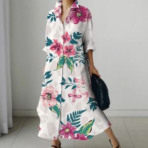 Женские платья с цветочным принтом для рубашки повседневной миди -праздник осени свободные пляжные салаты халатов vestidos 240422