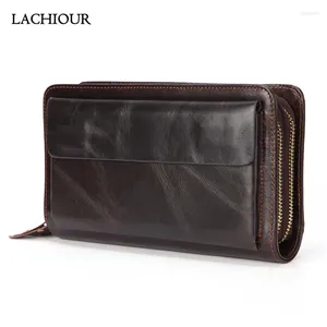 Wallets Lachiour Men Genuine Leather Hand Clutch Fashion Male Long Business Purse Coin Men's Black Handy Bag Wallet For Phone