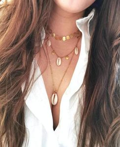 Pendanthalsband Sufair 3PC Layered 14k Gold Coins Natural Shell Chain Choker Halsband för kvinnor Girl Beach Bohemian Smyckesgåva8291830