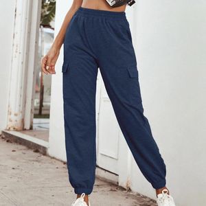 Women's Pants Sport Solid Color High Waist Slanted Pocket Elastic Leisure Yoga Bound Feet Cropped Ankle-Length Trousers