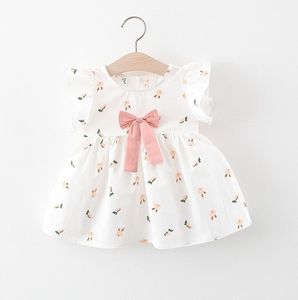 女の赤ちゃんの服フローラルドレス夏の甘い弓のかわいいスカートファッション幼児ソフト印刷ドレス