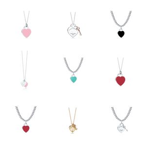 Lettera T classica S925 Sterling Silver Double Heart Card Cuore Cuore a pendente Dropaia Diamond Gold Gold Love Blue Collana Serie 18Stili