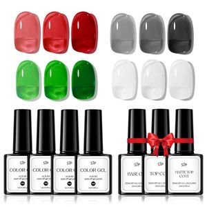 Gel de unha 7 peças Gel esmalte Glitter Glitter e verde sólido preto preto de UV Conjunto de salão Diy Family Glue Q240507