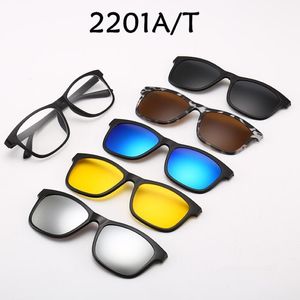 Lente óculos de sol magnéticos clipe espelhado em óculos homens polarizados moldura de miopia óptica com bolsa de couro 2900