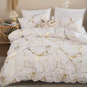 Bettwäsche-Sets King-Size-Bett Down Duvet Cover Set mit weißem Marmorabdruck 3-teiliger luxuriöser Ultra-Finer-Faser-Down-Bettdecke mit Reißverschluss J240507