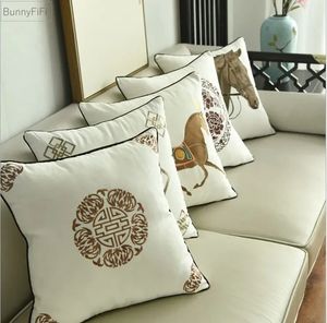 China Art Horse Embroidery Cushion Cover Home Decoration Cotton Canvas Geometric Pillow 45x45cm Sofa PillowCase 240508