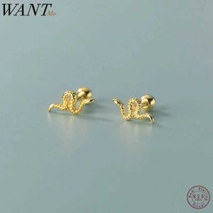 Stud WANTME 925 Sterling Silver Cute Statement Gold Snake Spiral Beads Small Earrings Womens Punk Earbone Perforated Jewelry Q240507