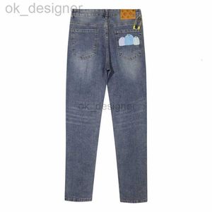 Mens Jeans Designer staplade långa byxor rippade high street märke denim rak mode streetwear