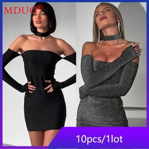 Casual Dresses 10pcs Bulk Items Wholesale Lots Evening For Women Long Sleeve Slash Neck Mini Vestidos Autumn Street Robes M12861