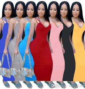 Plus storlek XS5XL Summer 2022 Designer Women Maxi Dresses Sexig rygglös lång klänning Skinny Stretchy Sling kjol Party Club Clothing6794616