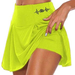 Röcke Frauen 2 in 1 Tennis Butt Scrunch verfahrene Shorts Schnell trockener falscher Rock Sexy Fitnessstudio -Training Kurzes Kleid Y240508