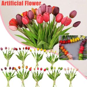 Flores decorativas Silicone macio Real Artificial Tulip Flower Table Decoration Simulation Bouquet de 5 cabeças para decoração de casamento em casa N1M9