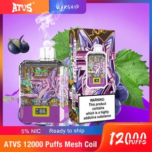 ATV 12000 퍼프 일회용 vape 펜 메쉬 코일 충전 가능한 650mAh 배터리 증기 5% 일회용 전자 담배 지능형 디스플레이 12K 퍼프 16 색상