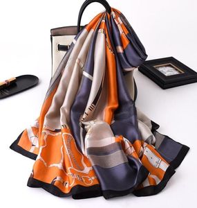 Шарфы 2021 Большой размер шелковой шаль, обертывание пашмины шарф женщин весна лето пляжные украшения дизайн печати женский Foulard1005672
