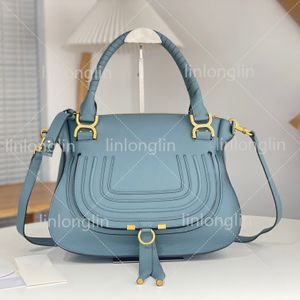 Yeni Marcie Çift Taşıma Çanta Eyer Dikişleri Tahıl Deri Tote Lüks Tasarımcı Kadın Büyük Kapasiteli Omuz Çantaları 3 Boyutlu Eğik Moda Crossbody Çanta Çantası