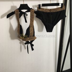 Mulheres brilhantes lantejoulas de maiô v Bikini de pescoço Conjunto de roupas de banho de travessia de praia de praia