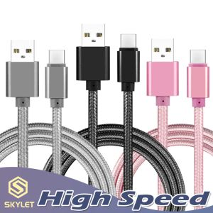 Cabos USB de alta velocidade Tipo C Adaptador de carregamento Dados Sincronizar a linha telefônica de metal 0,48 mm de espessura forte carregador trançado