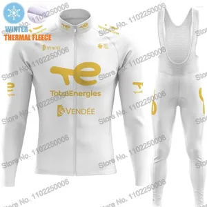 Tävlingssatser 2024 Golden Total Energies Cycling Clothing Winter Jersey Set Men Road Bike Thermal Jacket Suit Bicycle Bib Tights MTB