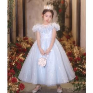 2024 bling Girl Dresses Cute Sequined Pageant Gowns For Christmas Tutu Girls Flower Elegant Puffy Sleeve Dress Ball Kids Summer Wedding Birthday Children Clothing