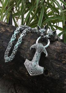 Vintage Nordic Style Viking Wolf Head Men High Quality Metal Celtic Hammer Pendant Necklace Rock Party Biker Jewelry Q121644632007407378