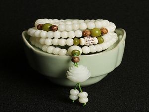 Natural Stone Bodhi Root Wrap Bracelets White Jade buddhist 108pcs Buddha Beads Rosary Bodhis Bracelet for Women7341108