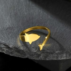 Anelli di nozze Skyrim Cute Dolphin Open Anelli aperti per donne Anelli di dito regolabili in acciaio inossidabile 2024 Nuovo nel regalo di compleanno di gioielli per animali marini