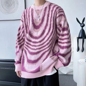 Maglioni maschili personalità di alta qualità in maglione sciolto a strisce a strisce mohair maschi da uomo a maglieria