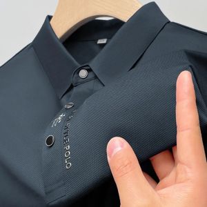 High-End-Eis Silk Elastizität gedrucktes Polo-Shirt 2024 Sommer Luxus hochwertiger Kurzarm Business Casual T-Shirt Herren tragen 240428