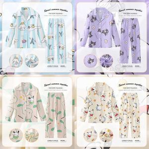 Pyjamas 2024 Kawaii Spring and Autumn Childrens Pyjama Anime Kuromi Cinnamon Pochacco pojkar och flickor Mjölk Silk Pyjamas Childrens Home Clothl2405