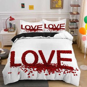 Bettwäschessätze Liebhaber Paar Bett Bettdecke Cover Set Valentinstag Geschenk Herz Form Bettwäsche Set King Queen Double 2/3pcs Polyester Bettdecke Cover J240507