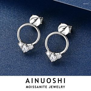 Stud Earrings AINUOSHI 925 Sterling Silver Piercing Earring 3mm&2mm Three Stone Moissanite For Women Minimalist Daily Jewelry